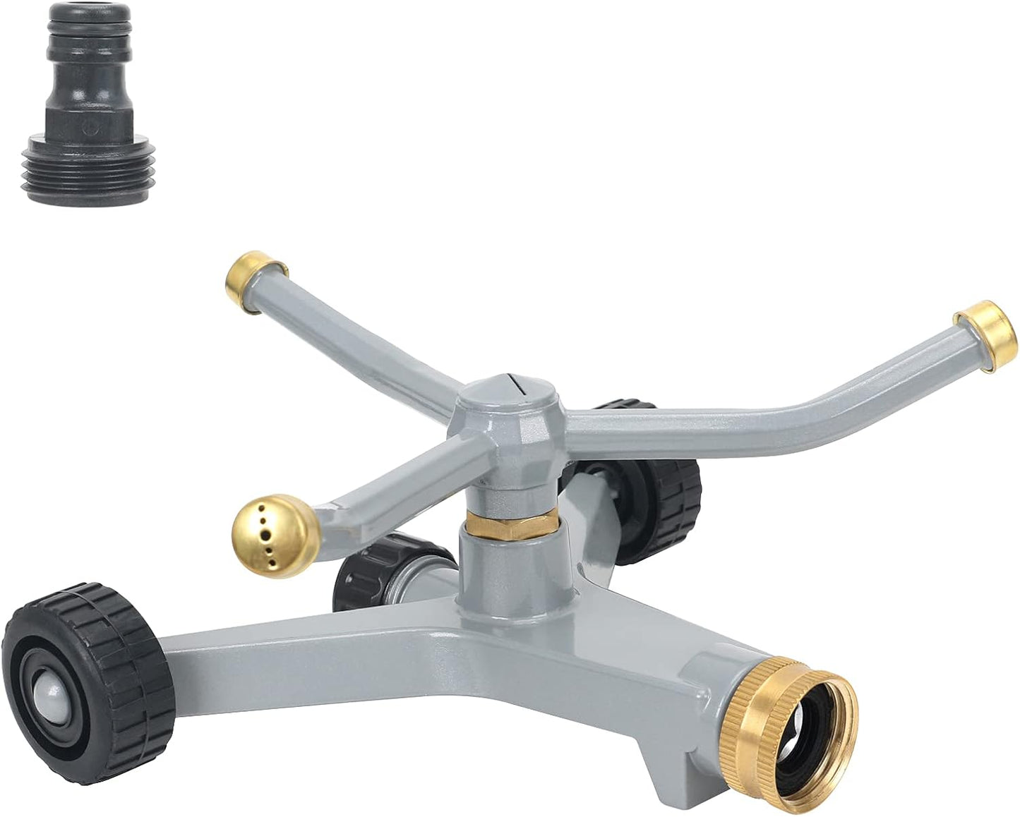 Metal Rotating Water Sprinkler for Lawn, Heavy Duty Metal 3-Arms Whirling 360 Degree Automatic Rotary Sprinkler with Wheeled Base for Small Areas, Garden, Yard, Cover up to 1,384 Sq. ft.