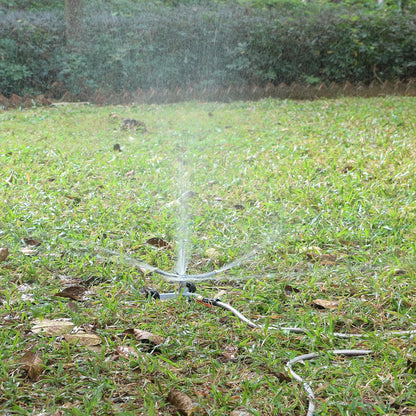 Metal Rotating Water Sprinkler for Lawn, Heavy Duty Metal 3-Arms Whirling 360 Degree Automatic Rotary Sprinkler with Wheeled Base for Small Areas, Garden, Yard, Cover up to 1,384 Sq. ft.