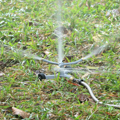 Metal Rotating Water Sprinkler for Lawn, Heavy Duty Metal 3-Arms Whirling 360 Degree Automatic Rotary Sprinkler with Wheeled Base for Small Areas, Garden, Yard, Cover up to 1,384 Sq. ft.