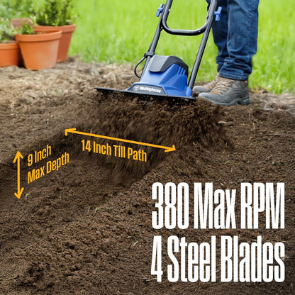 6-Inch, 2.5 Amp Corded Electric Mini Tiller Cultivator for Gardening, Lightweight, 4 Steel Blades