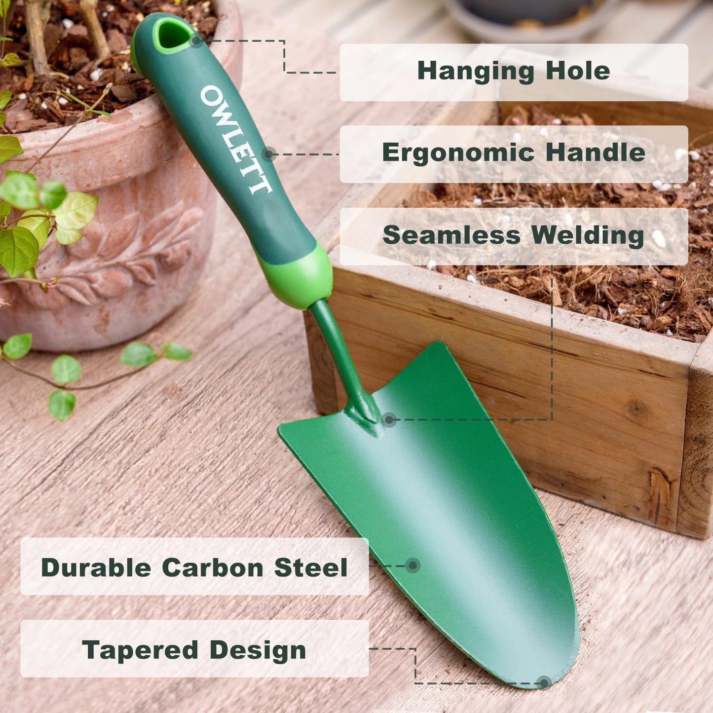 Garden Trowel with Measurements, High-Hardness Small Hand Shovel with Soft Ergonomic Handle, Rustproof Potting Trowel Gardening Hand Tools for Digging, Planting, Transplanting, Weeding