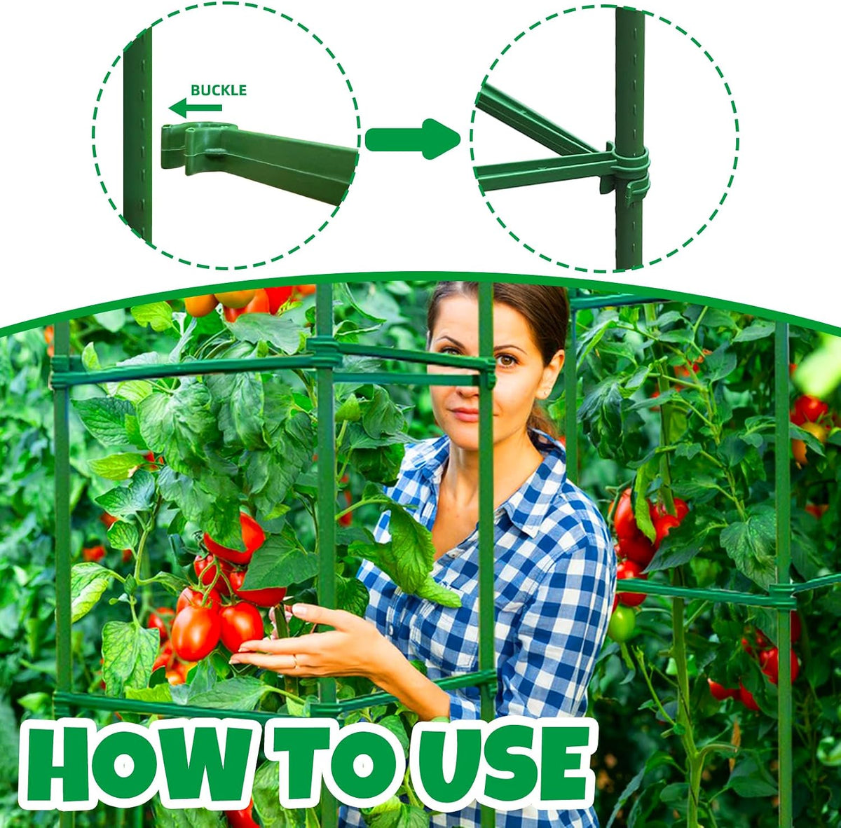 100Pcs Plant Stake Arms for Tomato Cage,11.8" Garden Stake Connectors with 2 Adjustable Buckles,Expandable Trellis Connectors Attach 11mm Diameter Plant Stakes for Climbing Plants Vegetables