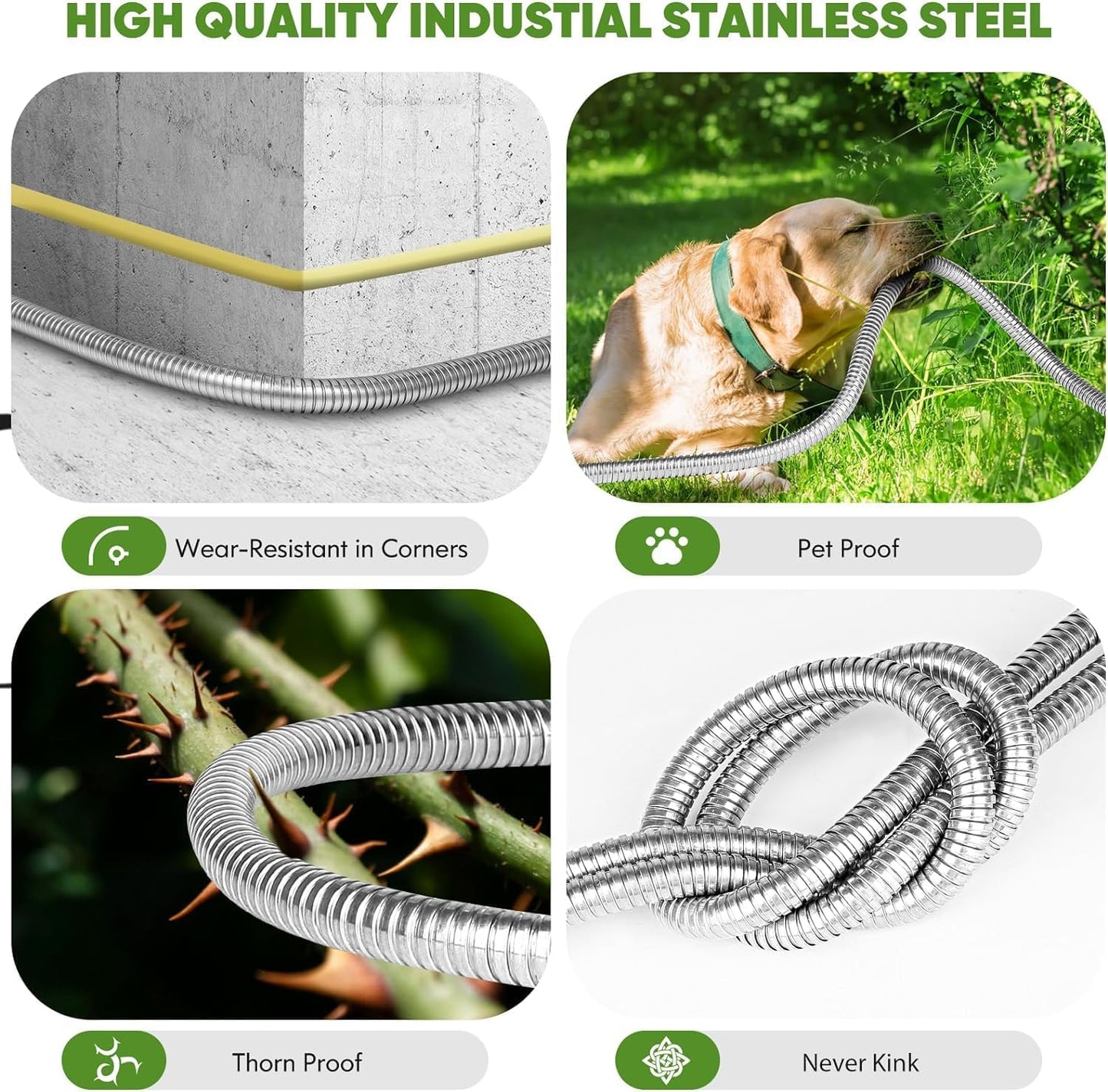 Garden Hose 50FT Metal Water Hose with 10 Function Nozzle No-Kink