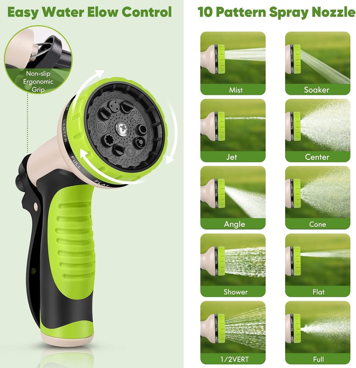 Garden Hose 50FT Metal Water Hose with 10 Function Nozzle No-Kink