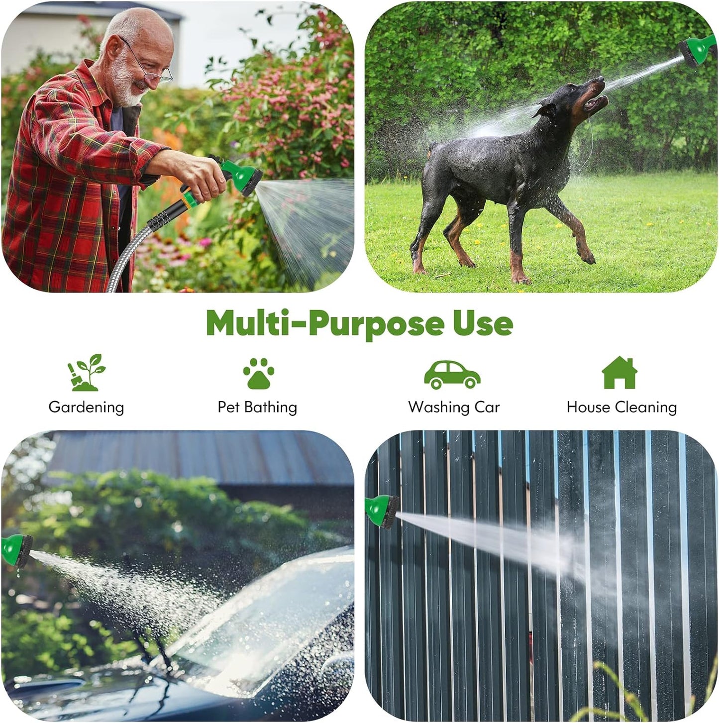 Garden Hose 50FT Metal Water Hose with 10 Function Nozzle No-Kink