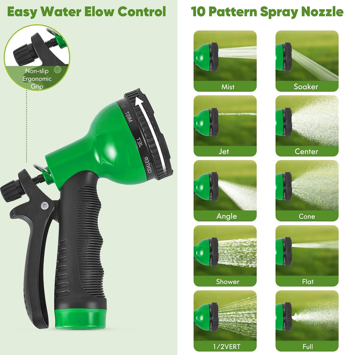 Garden Hose 50FT Metal Water Hose with 10 Function Nozzle No-Kink