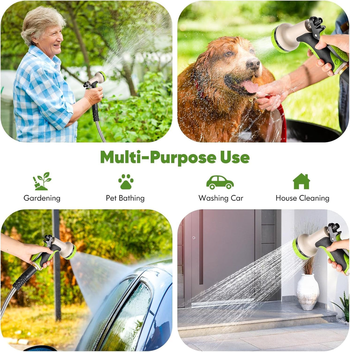 Garden Hose 50FT Metal Water Hose with 10 Function Nozzle No-Kink