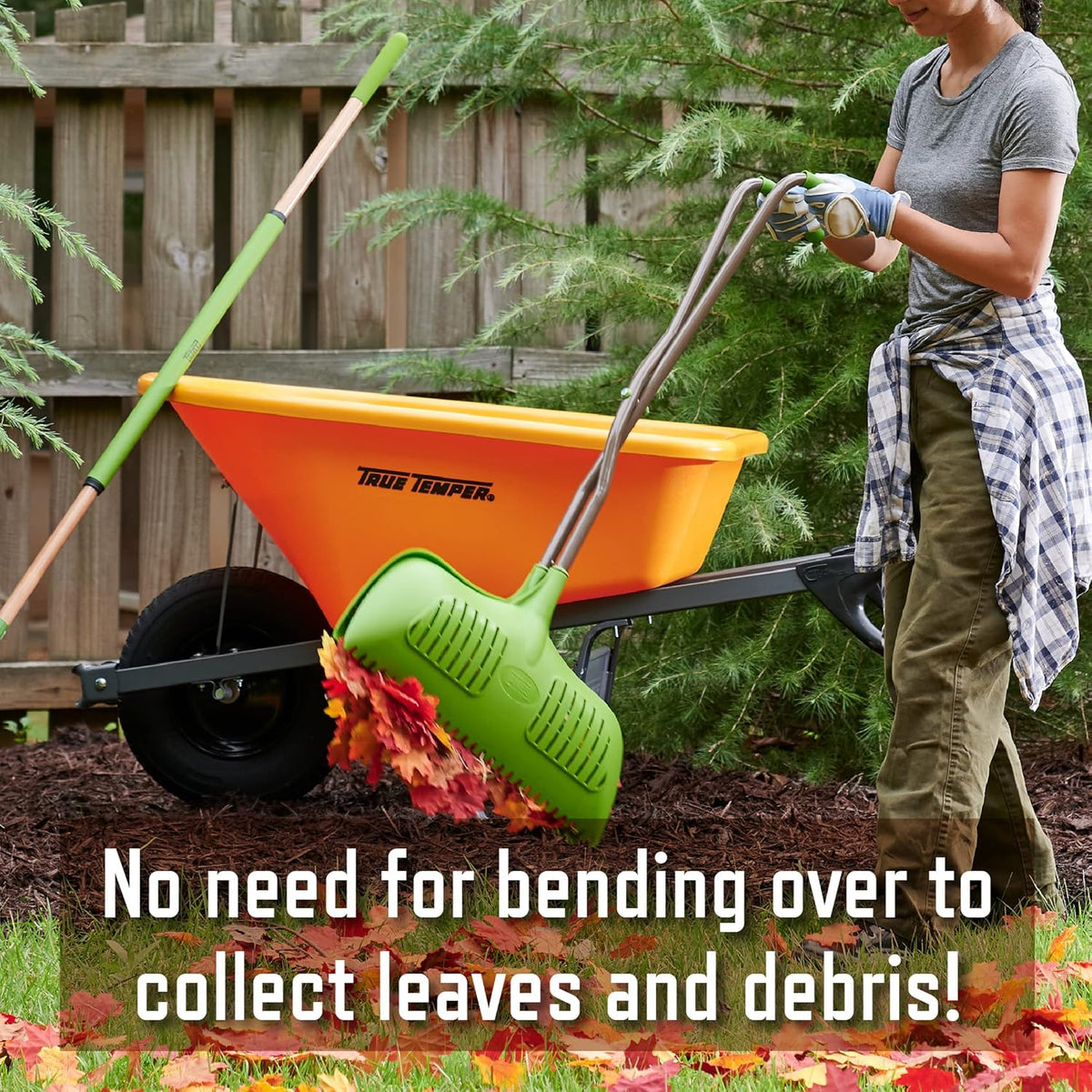 Leaf Grabber Rake with Long Handle & Cushioned Grip for Leaves, Lawn Clippings, Twigs, Yard Waste