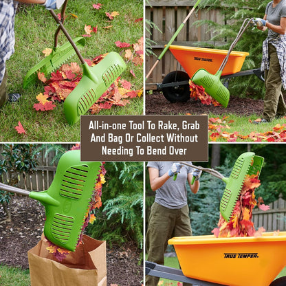 Leaf Grabber Rake with Long Handle & Cushioned Grip for Leaves, Lawn Clippings, Twigs, Yard Waste
