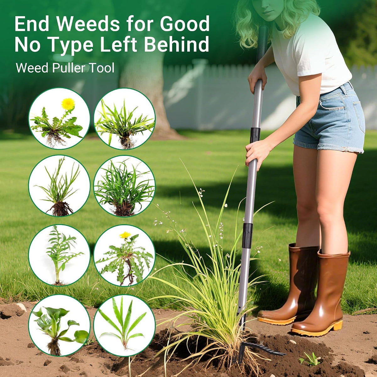Suchtale 46" Stand Up Weed Puller Tool, Heavy-Duty Metal Claw Weeder