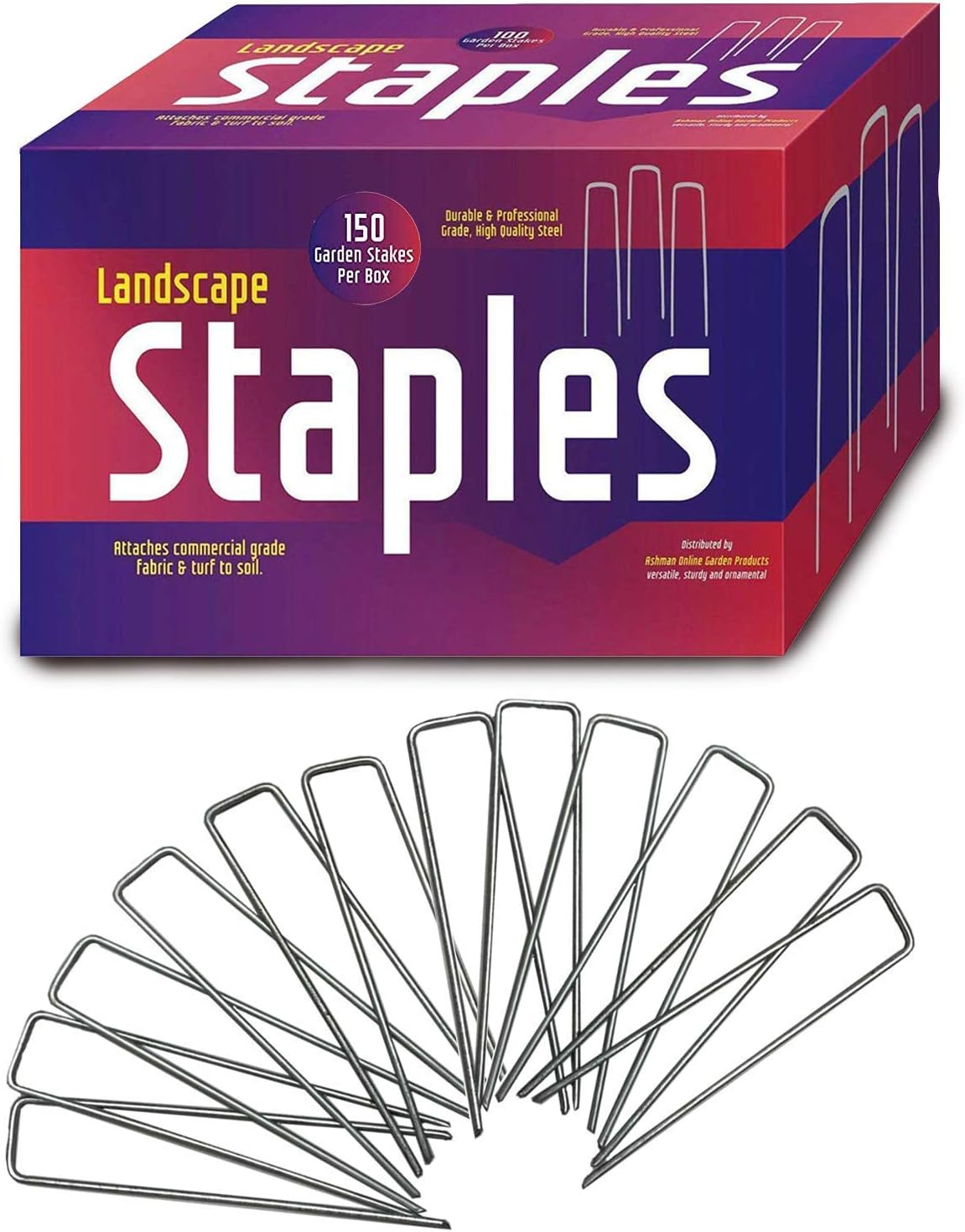Ashman 150 Pack Galvanized Garden Stakes Landscape Staples and Fence Stake Sod Staples - Heavy Duty & Anti Rust Zinc Coated.