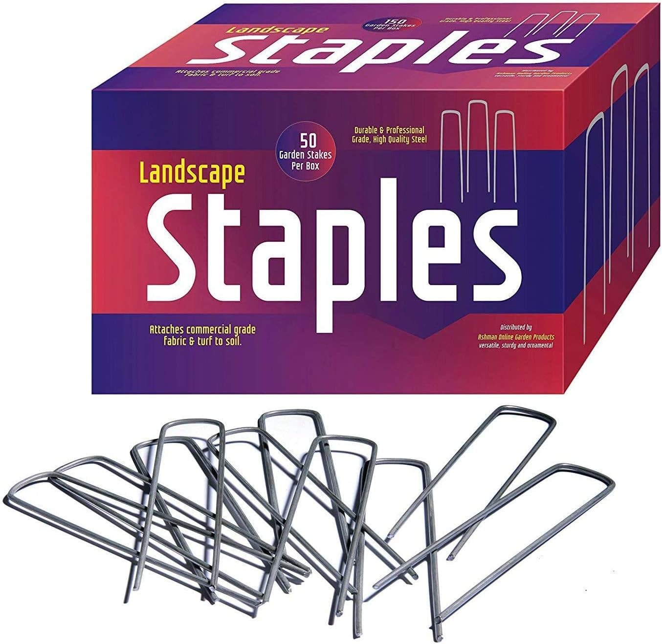 Ashman 150 Pack Galvanized Garden Stakes Landscape Staples and Fence Stake Sod Staples - Heavy Duty & Anti Rust Zinc Coated.