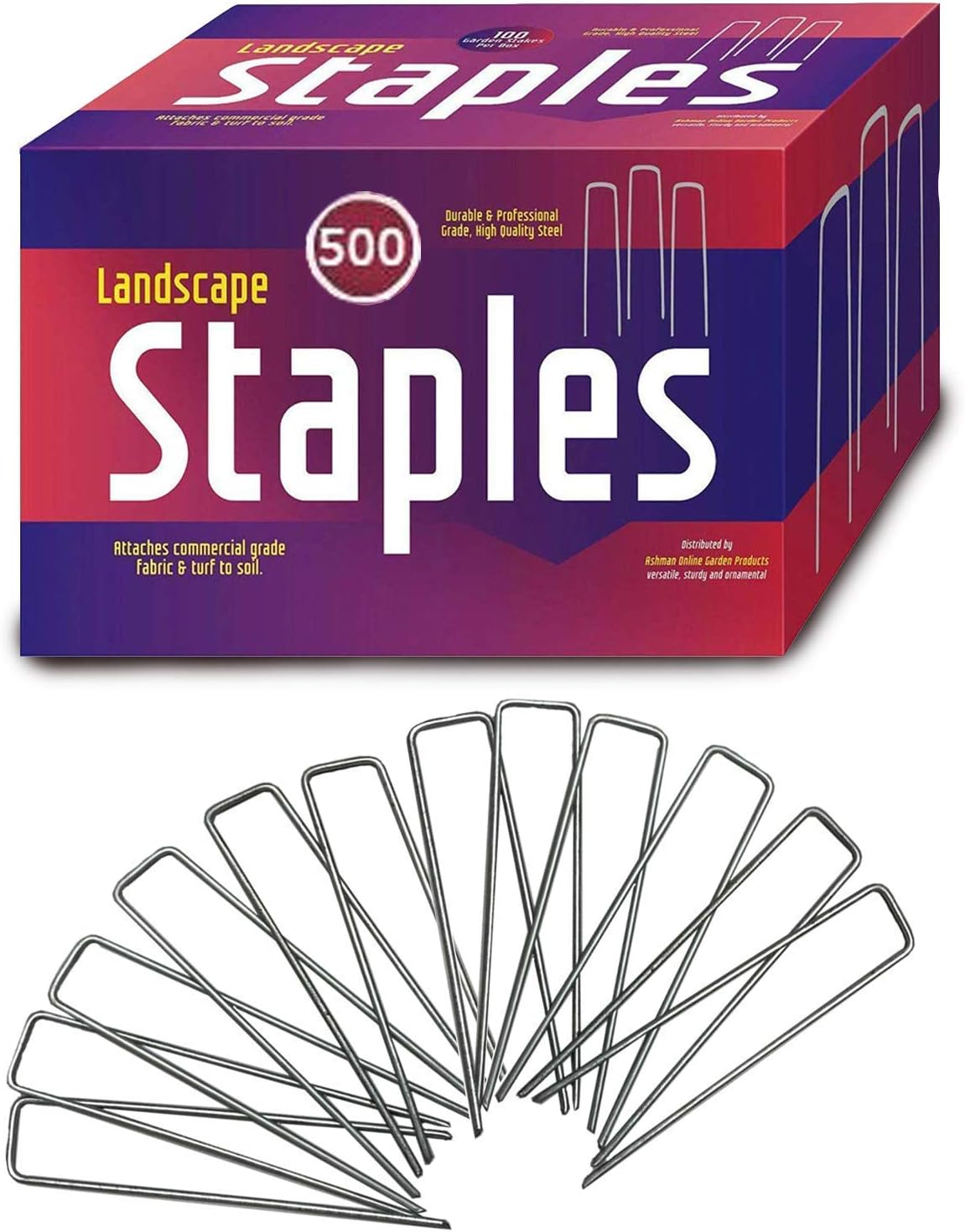 Ashman 150 Pack Galvanized Garden Stakes Landscape Staples and Fence Stake Sod Staples - Heavy Duty & Anti Rust Zinc Coated.