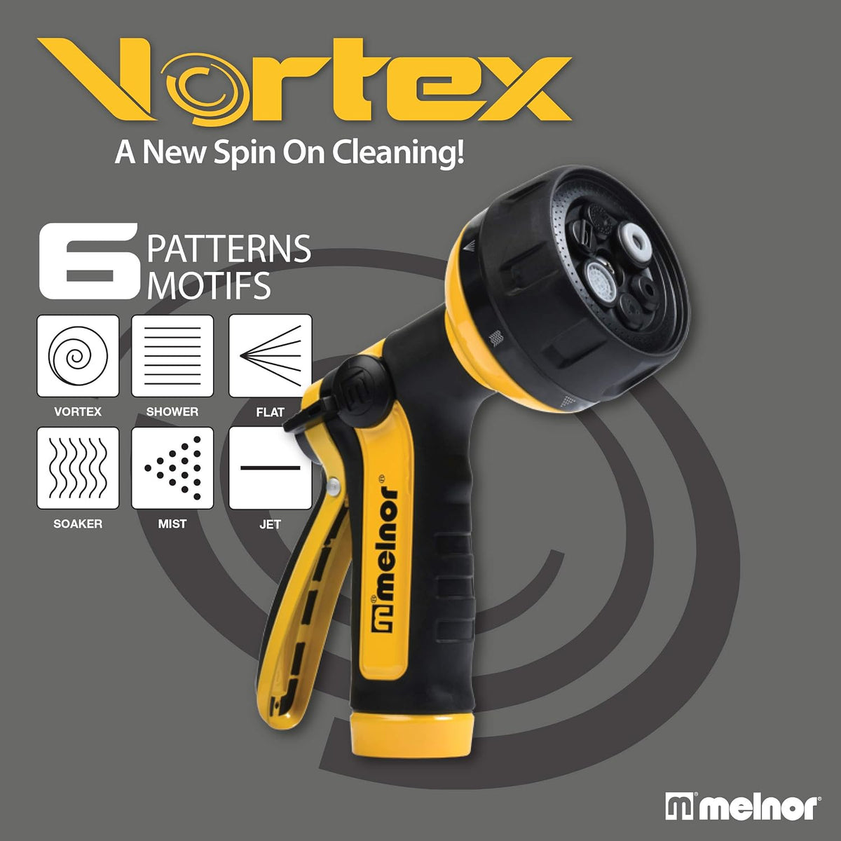 65112-AMZ 6-Pattern Vortex Water Hose Sprayer Nozzle, QuickConnect Product Adapter, Black, Yellow, Slip Resistant Outdoor Hose Nozzle Sprayer for Watering Plants, Lawn, Car Washing, Patio, Pet