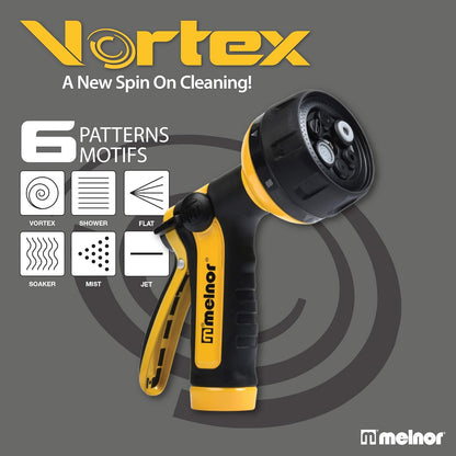 65112-AMZ 6-Pattern Vortex Water Hose Sprayer Nozzle, QuickConnect Product Adapter, Black, Yellow, Slip Resistant Outdoor Hose Nozzle Sprayer for Watering Plants, Lawn, Car Washing, Patio, Pet