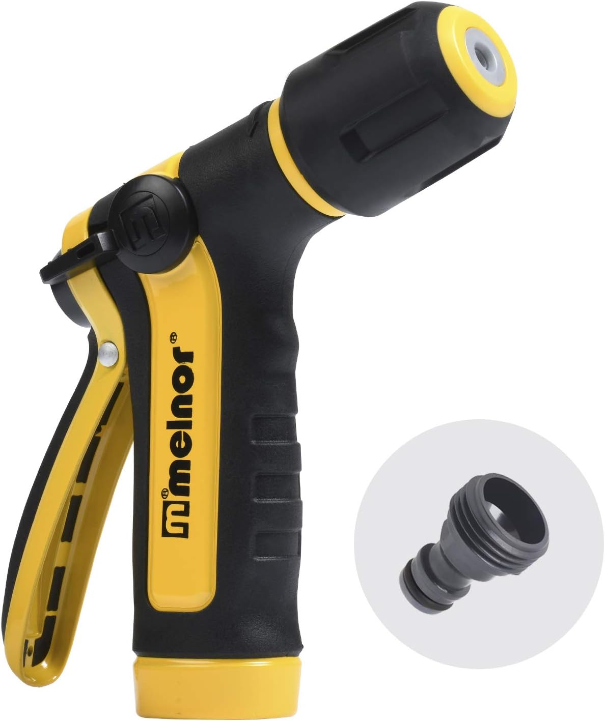 65112-AMZ 6-Pattern Vortex Water Hose Sprayer Nozzle, QuickConnect Product Adapter, Black, Yellow, Slip Resistant Outdoor Hose Nozzle Sprayer for Watering Plants, Lawn, Car Washing, Patio, Pet