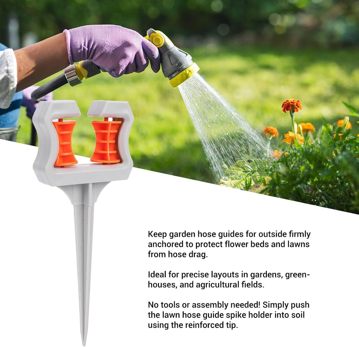 Garden Hose Guide Spikes, 3 Pack Abs Plastic Protective Rollers with Water Saving Design for Lawn Garden Watering and Preventing Hose Wear