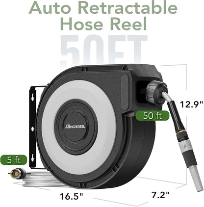 Wall Mount Retractable Garden Hose Reel 1/2" x 50 ft
