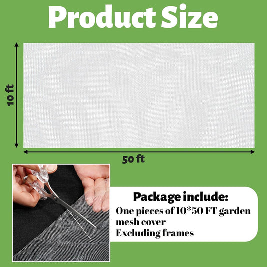 10x50 FT Garden Netting - Heavy Duty 60 Mesh Polyester Insect Barrier with Reinforced Edges | Bird & Pest Protection for Fruit Trees, Vegetable Gardens, Blueberry Bushes