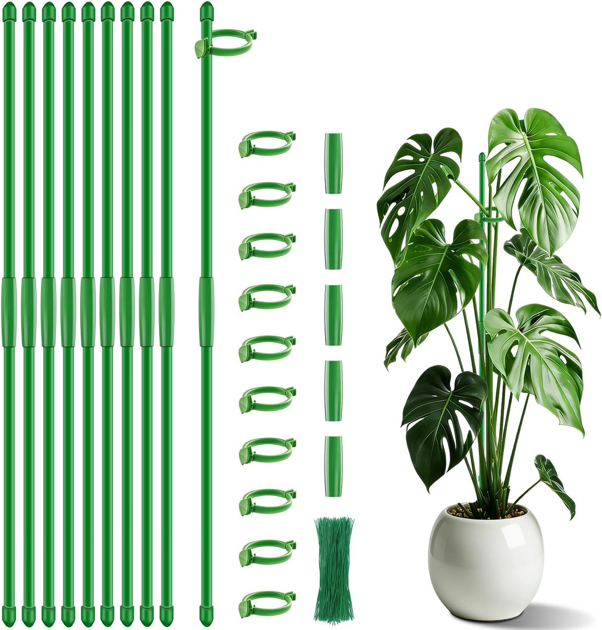 Plant Stakes 17 inch Support Stick Orchid Stakes with Clips 10Pcs Garden Plant Poles Extended to 3/4/5ft for Indoor Outdoor Potted Tomato Rose Amaryllis Vegetables Monstera -Green