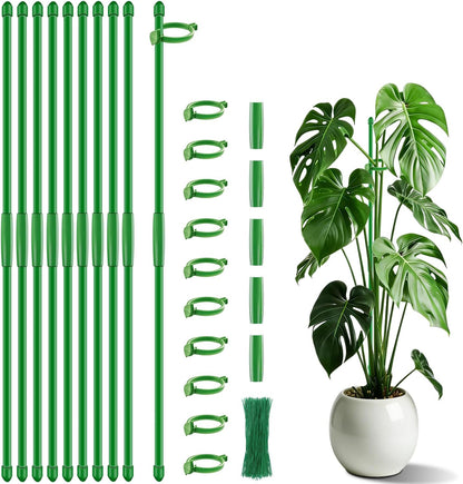 Plant Stakes 17 inch Support Stick Orchid Stakes with Clips 10Pcs Garden Plant Poles Extended to 3/4/5ft for Indoor Outdoor Potted Tomato Rose Amaryllis Vegetables Monstera -Green