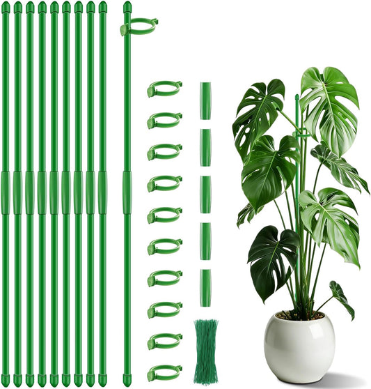 Plant Stakes 17 inch Support Stick Orchid Stakes with Clips 10Pcs Garden Plant Poles Extended to 3/4/5ft for Indoor Outdoor Potted Tomato Rose Amaryllis Vegetables Monstera -Green