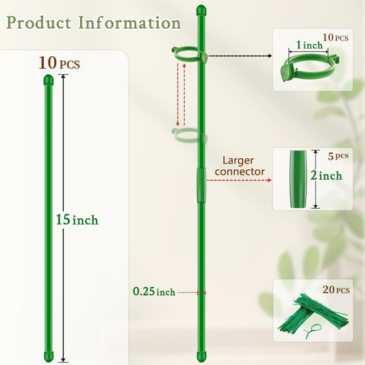 Plant Stakes 17 inch Support Stick Orchid Stakes with Clips 10Pcs Garden Plant Poles Extended to 3/4/5ft for Indoor Outdoor Potted Tomato Rose Amaryllis Vegetables Monstera -Green