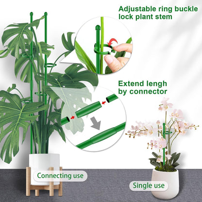Plant Stakes 17 inch Support Stick Orchid Stakes with Clips 10Pcs Garden Plant Poles Extended to 3/4/5ft for Indoor Outdoor Potted Tomato Rose Amaryllis Vegetables Monstera -Green
