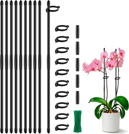 Plant Stakes 17 inch Support Stick Orchid Stakes with Clips 10Pcs Garden Plant Poles Extended to 3/4/5ft for Indoor Outdoor Potted Tomato Rose Amaryllis Vegetables Monstera -Green