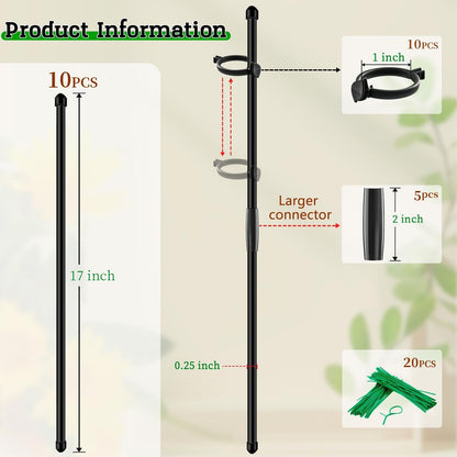 Plant Stakes 17 inch Support Stick Orchid Stakes with Clips 10Pcs Garden Plant Poles Extended to 3/4/5ft for Indoor Outdoor Potted Tomato Rose Amaryllis Vegetables Monstera -Green