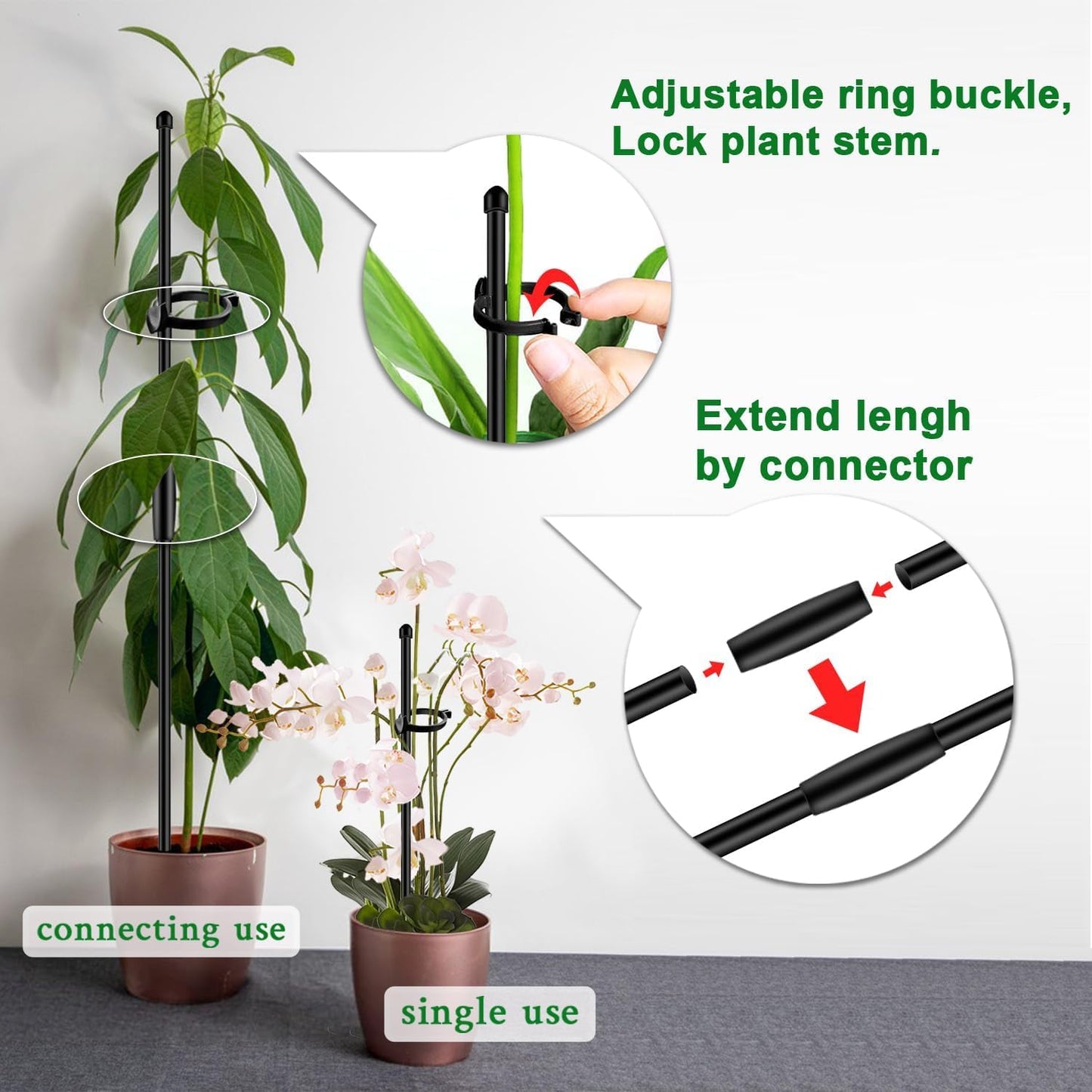 Plant Stakes 17 inch Support Stick Orchid Stakes with Clips 10Pcs Garden Plant Poles Extended to 3/4/5ft for Indoor Outdoor Potted Tomato Rose Amaryllis Vegetables Monstera -Green