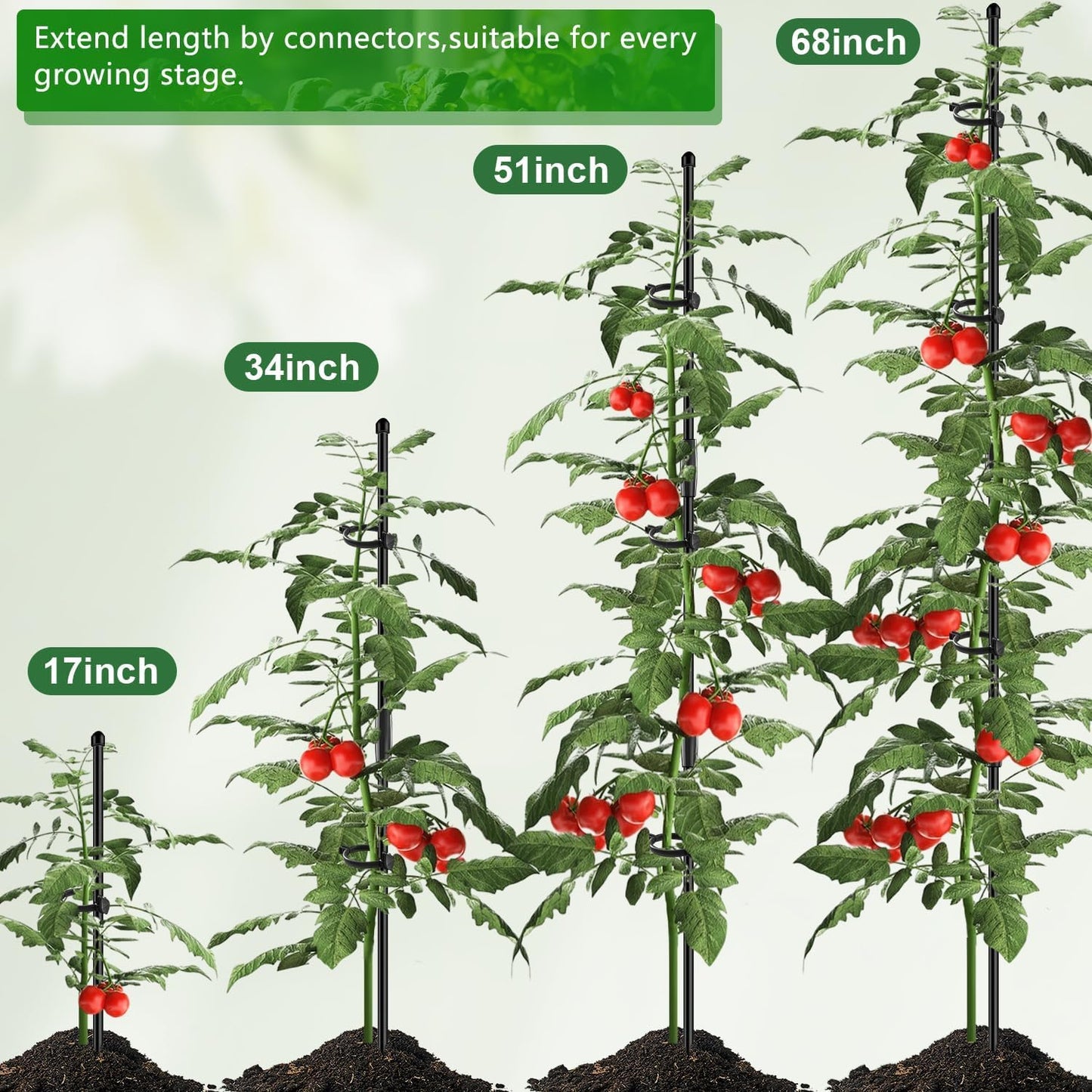 Plant Stakes 17 inch Support Stick Orchid Stakes with Clips 10Pcs Garden Plant Poles Extended to 3/4/5ft for Indoor Outdoor Potted Tomato Rose Amaryllis Vegetables Monstera -Green