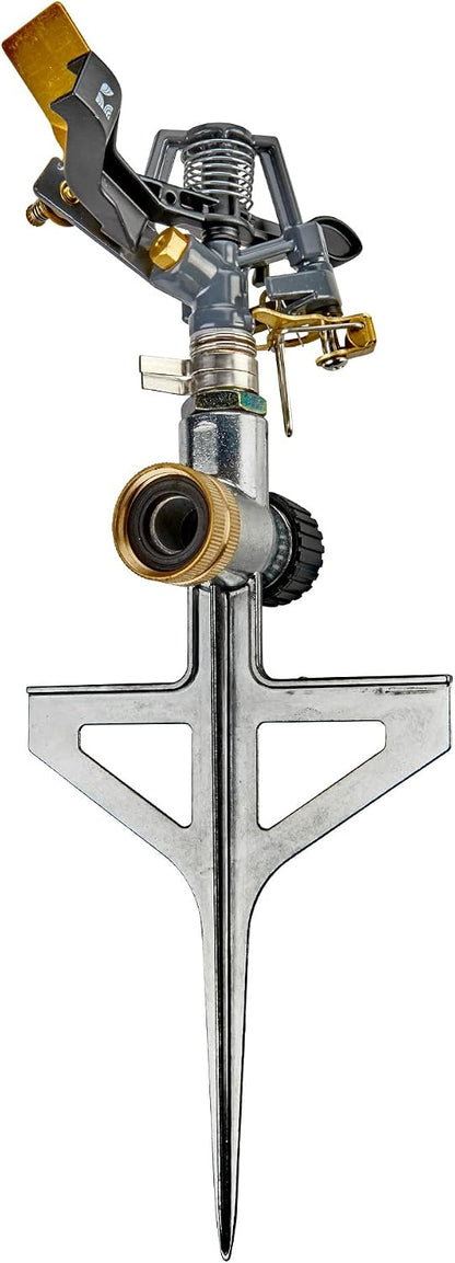 Impact Pulsating Sprinkler 300009 on Metal Step Spike, 70 ft Diameter Reach, 360° Range Control to Cover up to 3,900 Sq Ft for Farm, Lawn and Garden Irrigation
