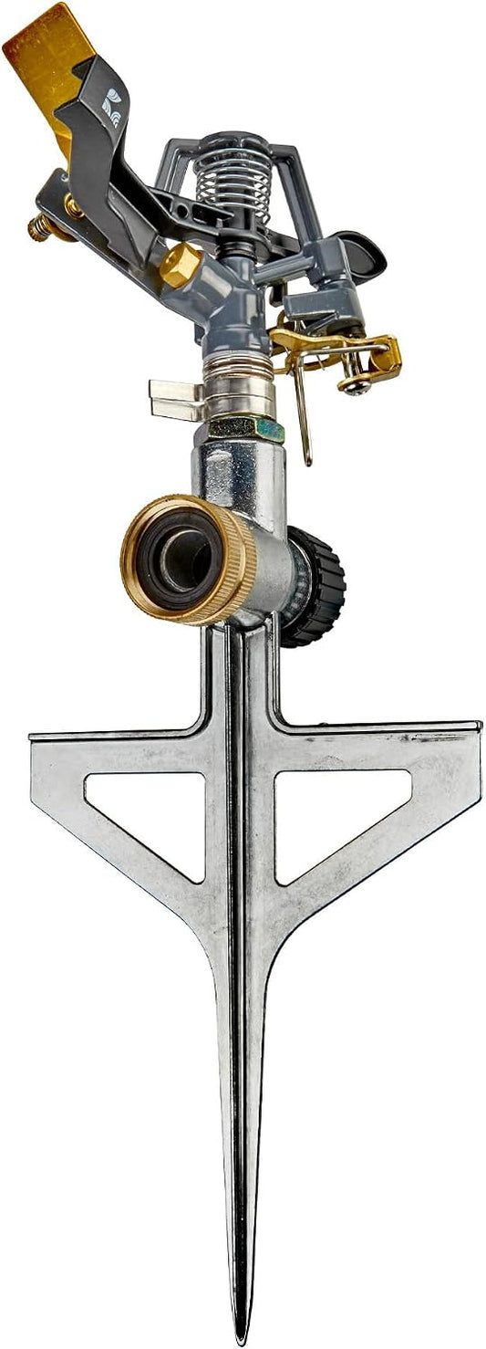 Impact Pulsating Sprinkler 300009 on Metal Step Spike, 70 ft Diameter Reach, 360° Range Control to Cover up to 3,900 Sq Ft for Farm, Lawn and Garden Irrigation