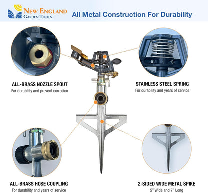 Impact Pulsating Sprinkler 300009 on Metal Step Spike, 70 ft Diameter Reach, 360° Range Control to Cover up to 3,900 Sq Ft for Farm, Lawn and Garden Irrigation