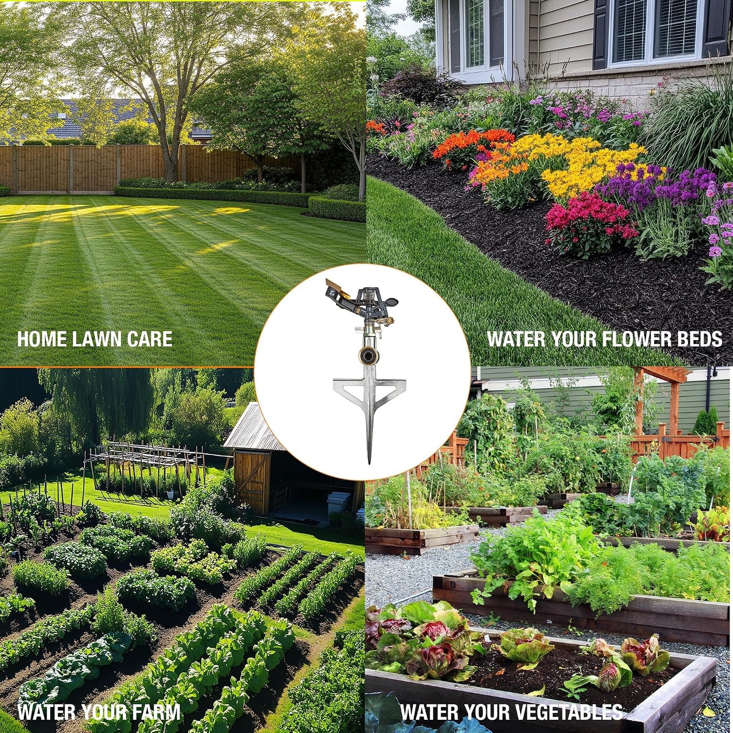 Impact Pulsating Sprinkler 300009 on Metal Step Spike, 70 ft Diameter Reach, 360° Range Control to Cover up to 3,900 Sq Ft for Farm, Lawn and Garden Irrigation