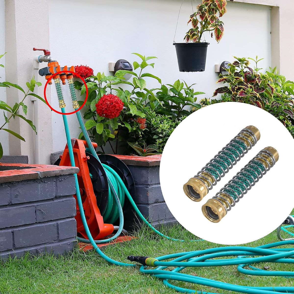 Garden Hose Protector, Hose Extension Adapter with Coil Spring, 2 Pack