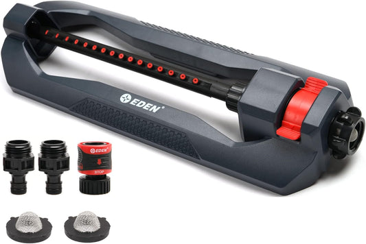 96213 Weighted Essential Oscillating Sprinkler | Covers Up to 3,600 sq. ft., 16 Precision Nozzles, Adjustable Range, Turbo Drive Motor, Quick Connect Bundle, Stainless Steel Filters, Black