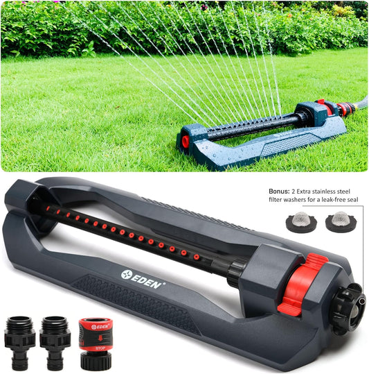 96213 Weighted Essential Oscillating Sprinkler | Covers Up to 3,600 sq. ft., 16 Precision Nozzles, Adjustable Range, Turbo Drive Motor, Quick Connect Bundle, Stainless Steel Filters, Black
