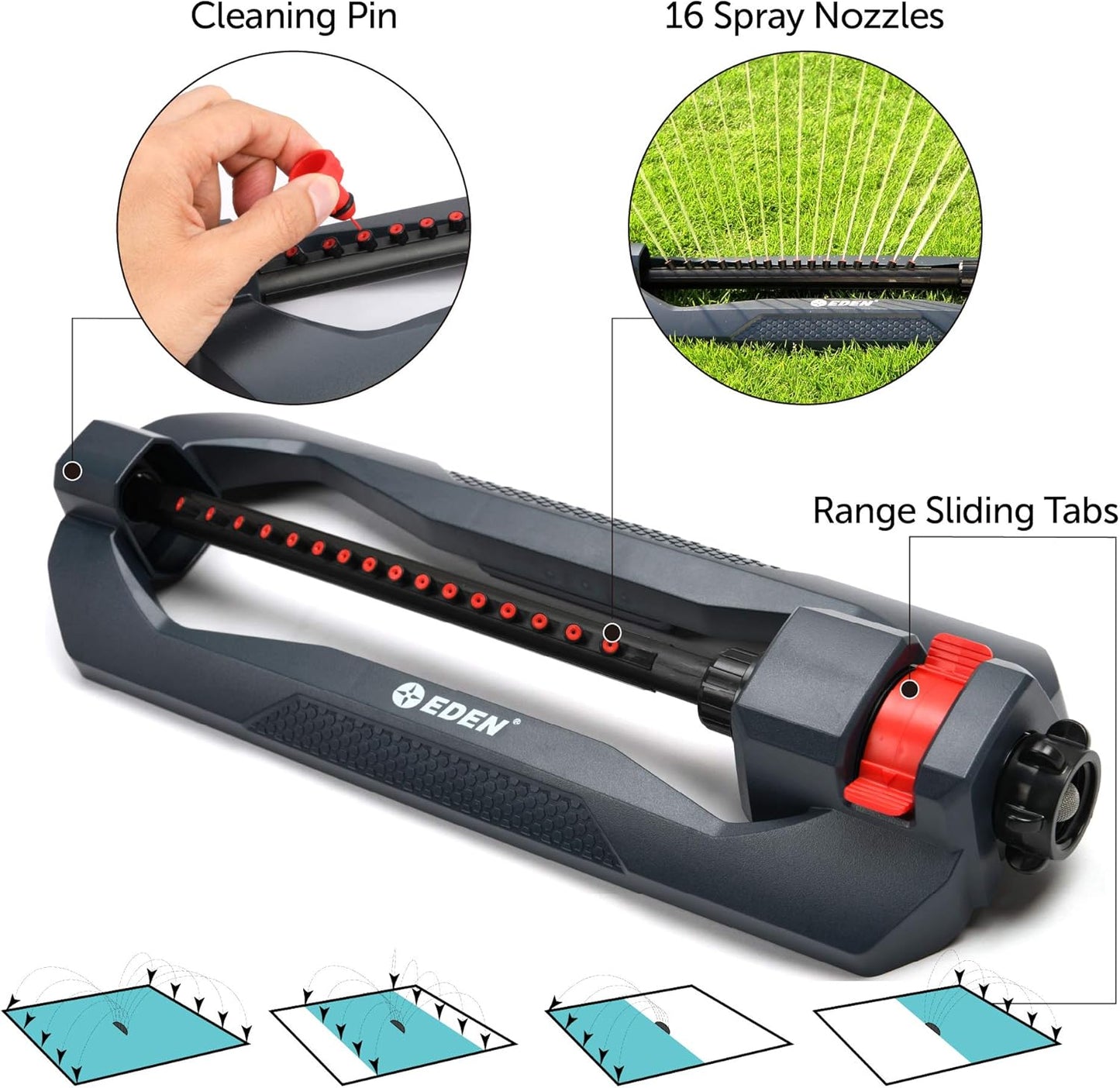96213 Weighted Essential Oscillating Sprinkler | Covers Up to 3,600 sq. ft., 16 Precision Nozzles, Adjustable Range, Turbo Drive Motor, Quick Connect Bundle, Stainless Steel Filters, Black