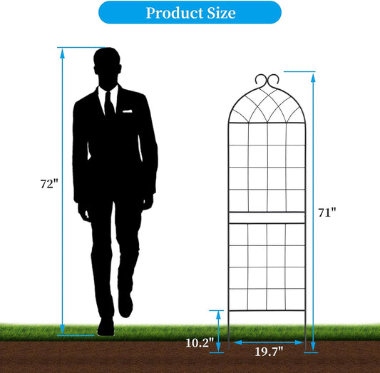 1 Pack Garden Trellis 71" H x 19.7" W for Climbing Plants Support Rustproof Metal Iron Rose Trellis for Vines Flower Cucumbers Plant Stand Black