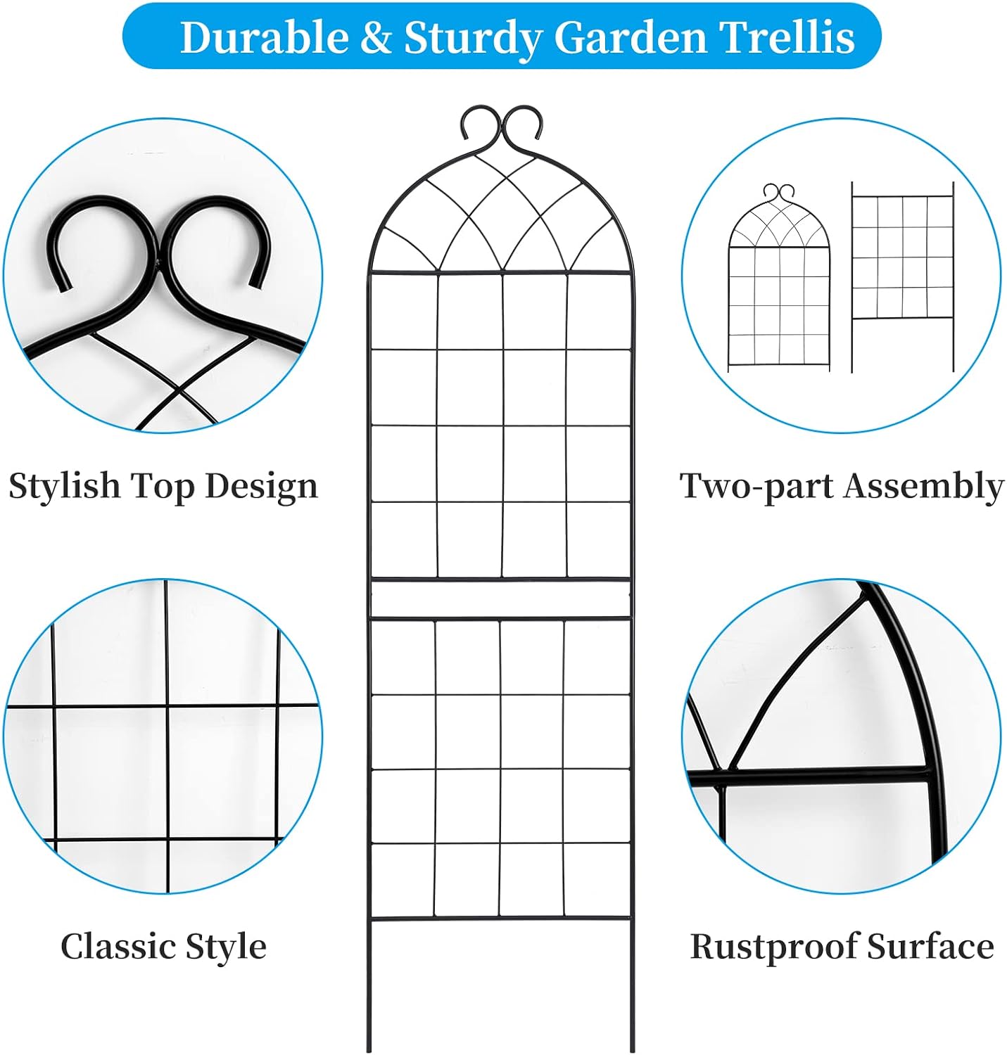 1 Pack Garden Trellis 71" H x 19.7" W for Climbing Plants Support Rustproof Metal Iron Rose Trellis for Vines Flower Cucumbers Plant Stand Black