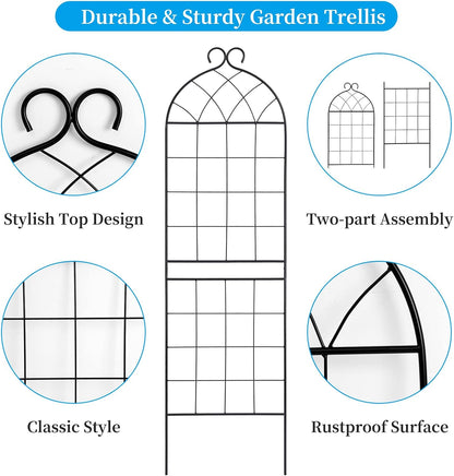 1 Pack Garden Trellis 71" H x 19.7" W for Climbing Plants Support Rustproof Metal Iron Rose Trellis for Vines Flower Cucumbers Plant Stand Black