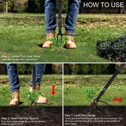 Weed Puller Tool - Stand Up Heavy Duty Weeding Tool with 47.8'' Long Handle, Foot Platform Design & 4-Claw Steel Head Design - Easily Remove Weeds Without Bending, Pulling, or Kneeling
