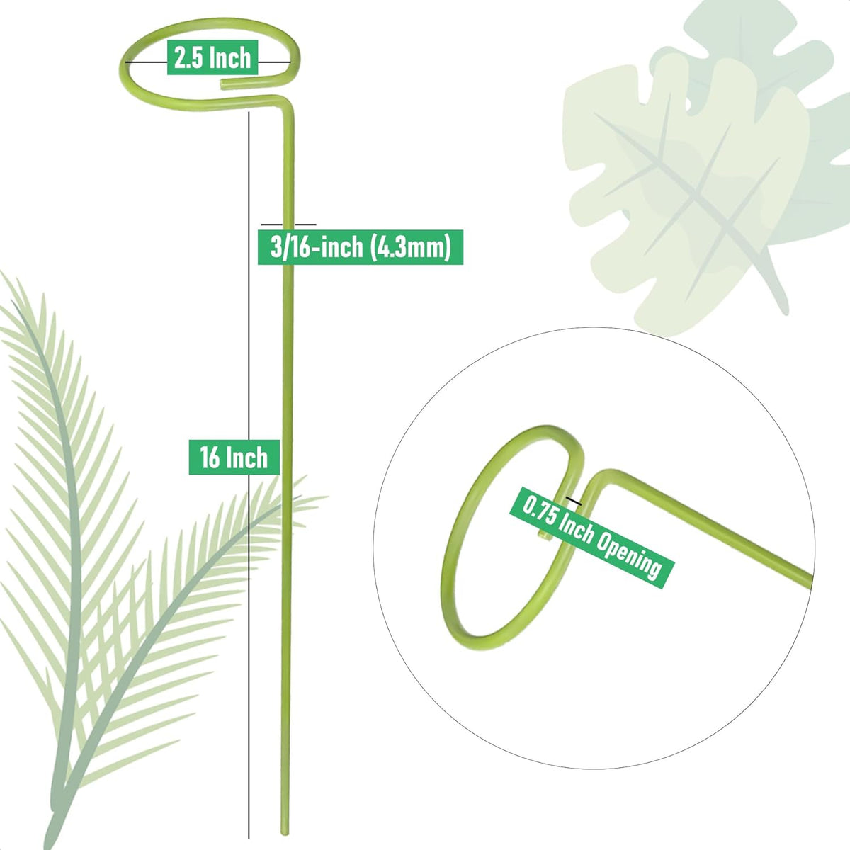 6-Pack Plant Stakes for Indoor Plants, 16 Inch Heavy Duty Adjustable Support Stakes & Tall Sticks for Monstera, Amaryllis, Orchid, Snake Plant, Single Stem, Indoor Outdoor