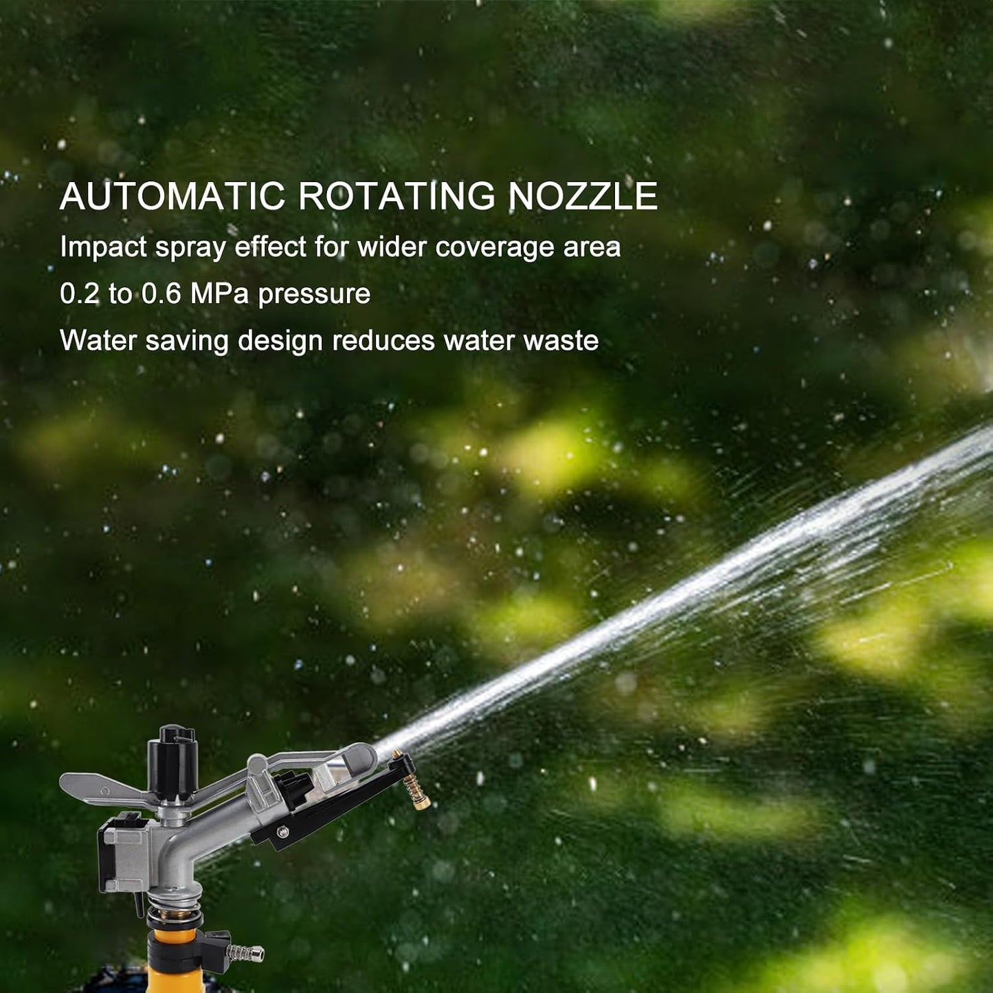 Metal Impact Sprinkler Head, 360 Auto Rotating, 1-1/2 Inch FNPT Connection, Large Area Irrigation, Lawn Sprinkler for Yard and Garden