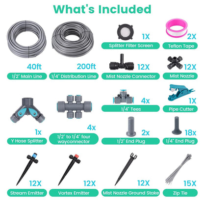 Drip Irrigation System Kit for Garden Watering, 240 ft, Quick-Connect