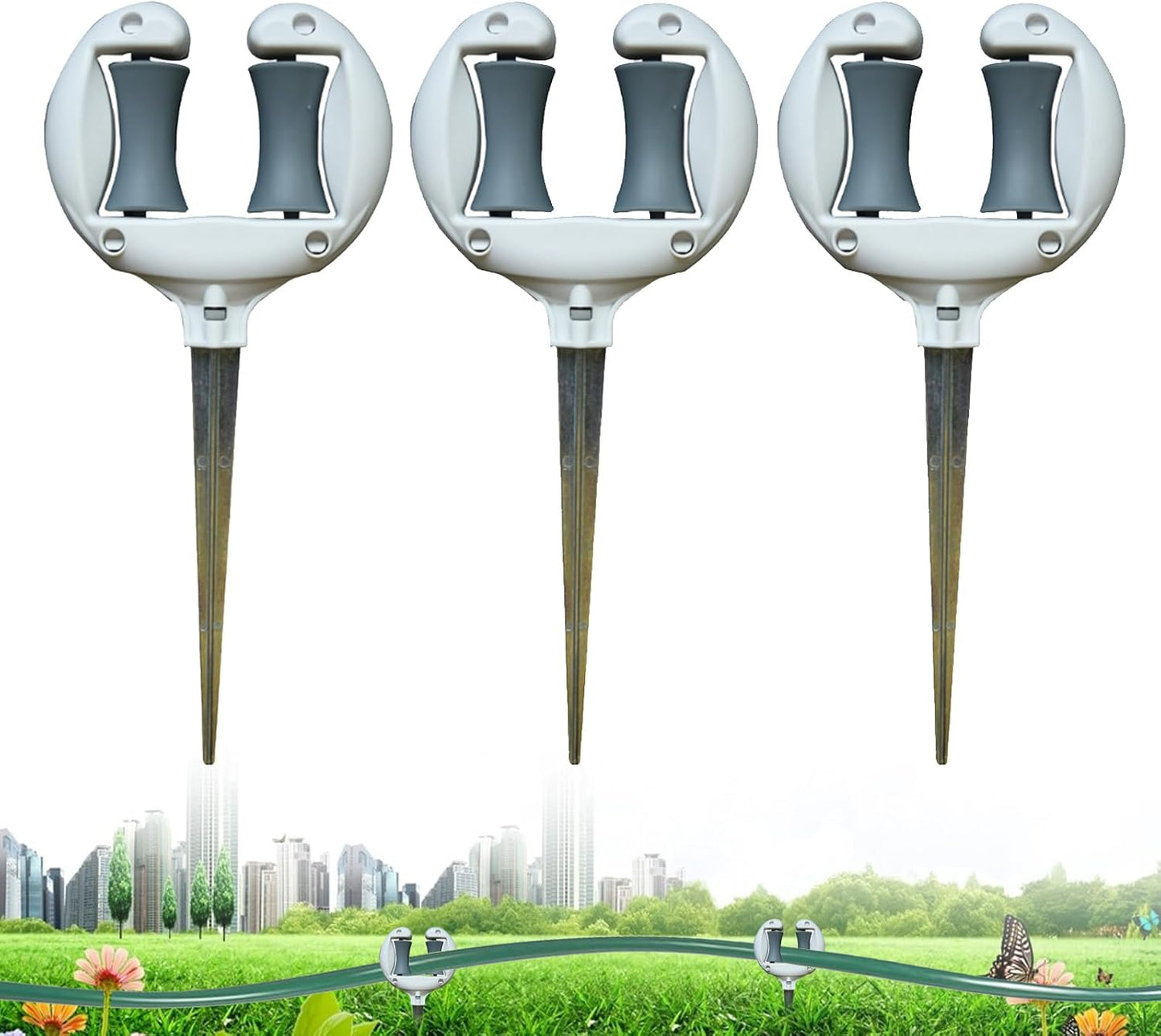 3 Pcs Garden Hose Guides for Outside - 10.6 Inch Rust-Proof ABS & Galvanized Metal Lawn Hose Guide Spike Holder, Roller Reel Lawn Hose Support, Garden Hose Guide Nail, Garden Hose Accessories