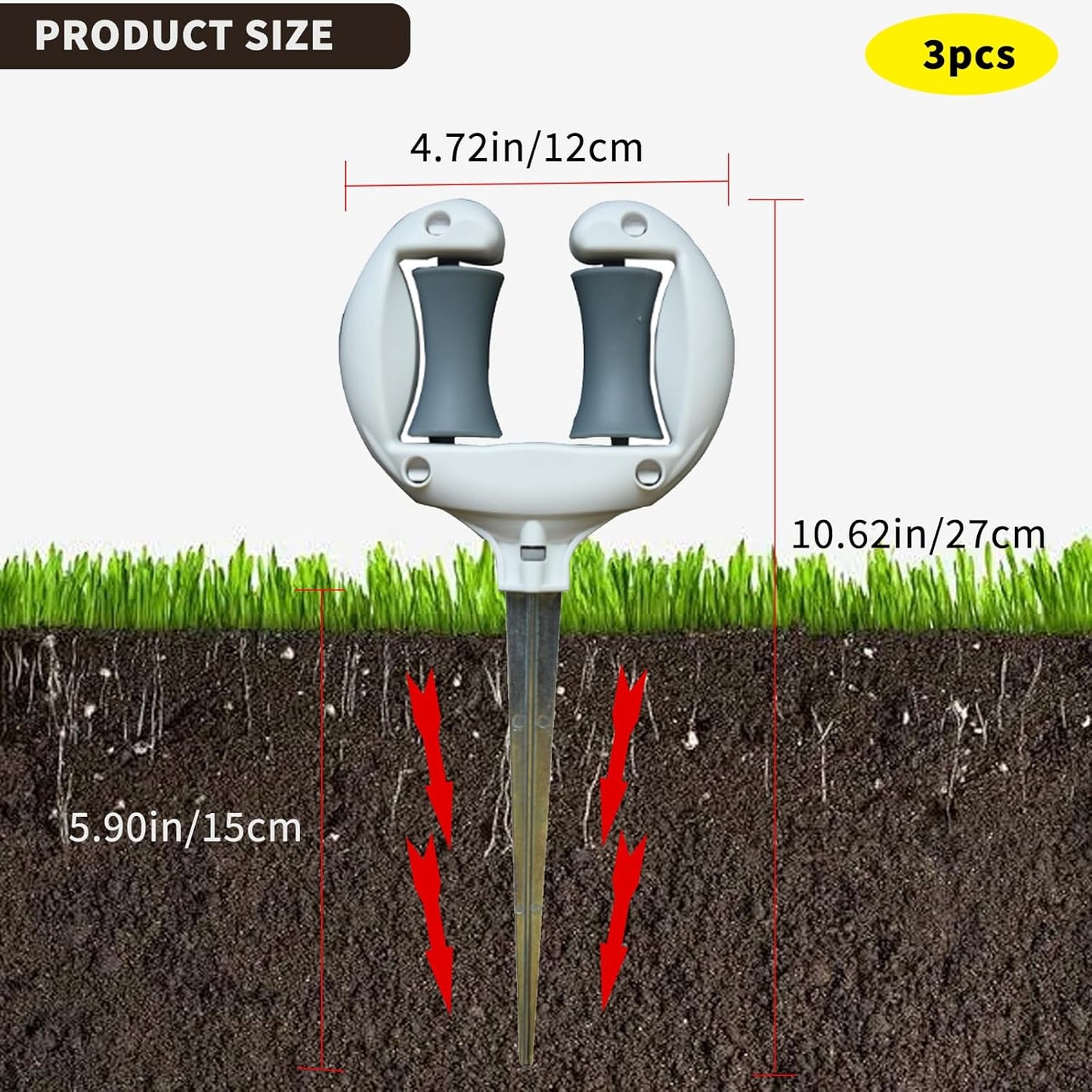 3 Pcs Garden Hose Guides for Outside - 10.6 Inch Rust-Proof ABS & Galvanized Metal Lawn Hose Guide Spike Holder, Roller Reel Lawn Hose Support, Garden Hose Guide Nail, Garden Hose Accessories