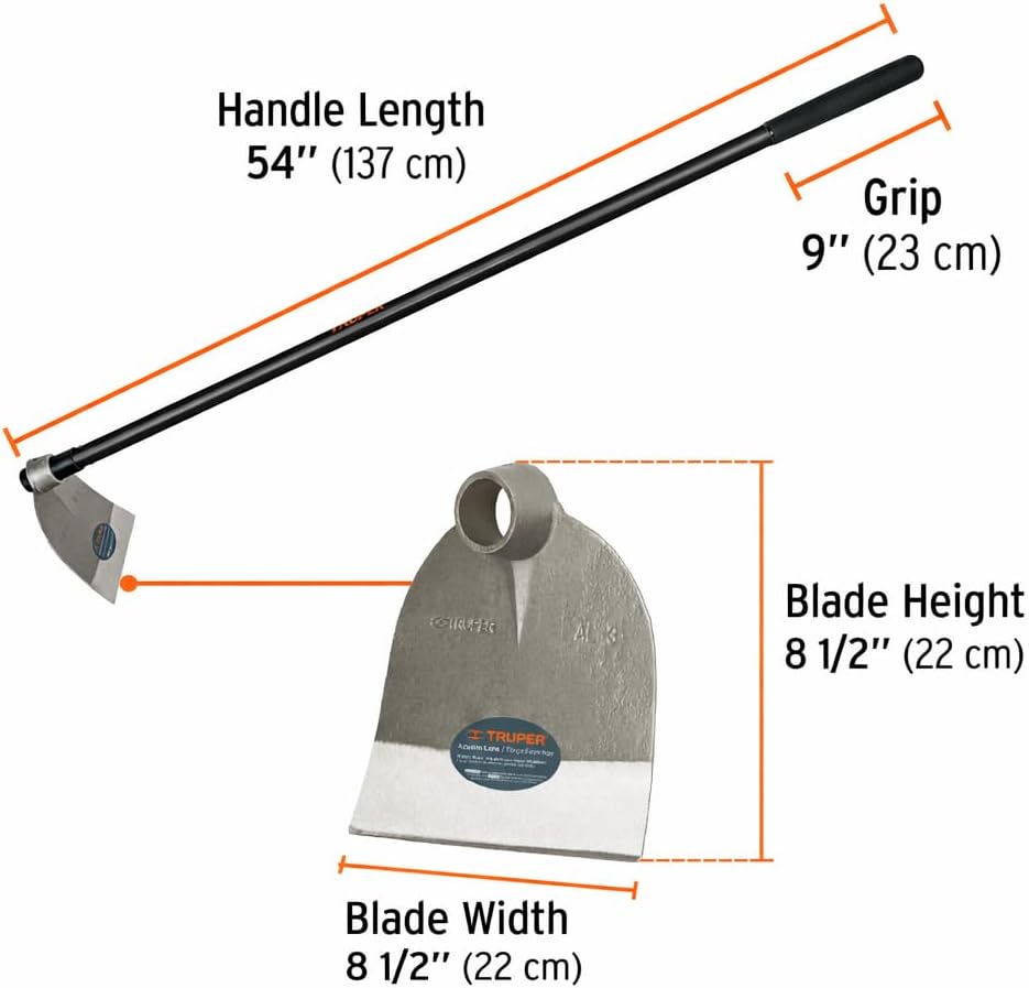 Lane Hoe No. 3, 54-Inch Fiberglass Handle, 8-1/2-Inch x 8-1/2-Inch Forged Head, 2.1 lb Head Weight, Agricultural & Garden Soil Preparation Tool (Model AL-3M / 10621)